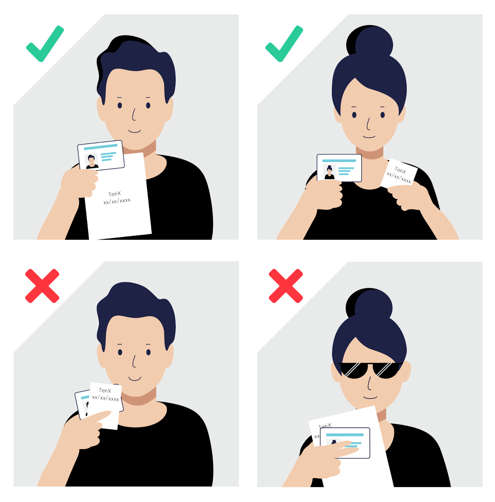 Examples of correct and incorrect Selfie Verification